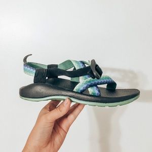 green/ blue chacos